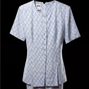 Leslie Fay Light Blue and White Floral Midi Dress Set